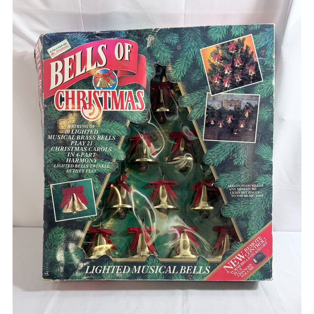 Mr. Christmas Bells of Christmas 10 Lighted Musical Brass Bells 21 Carols Remote